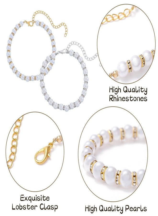 Campsis 2 Pack Rhinestone Cat Necklace Collar Pearl Cat Collars with Extension Chain Kitten Necklace Collar for Girl Cats (M=9.8-12.6inch) - Image 5